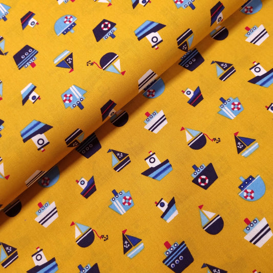 Baumwolle Popeline - gelb mit Schiffen CSM-STOFFE