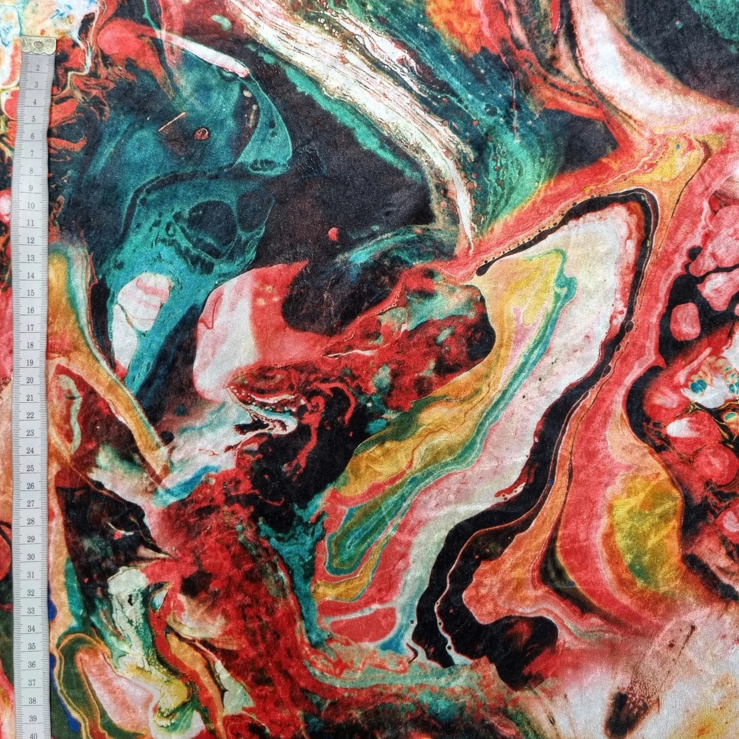 Pannesamt abstrakt grün rot