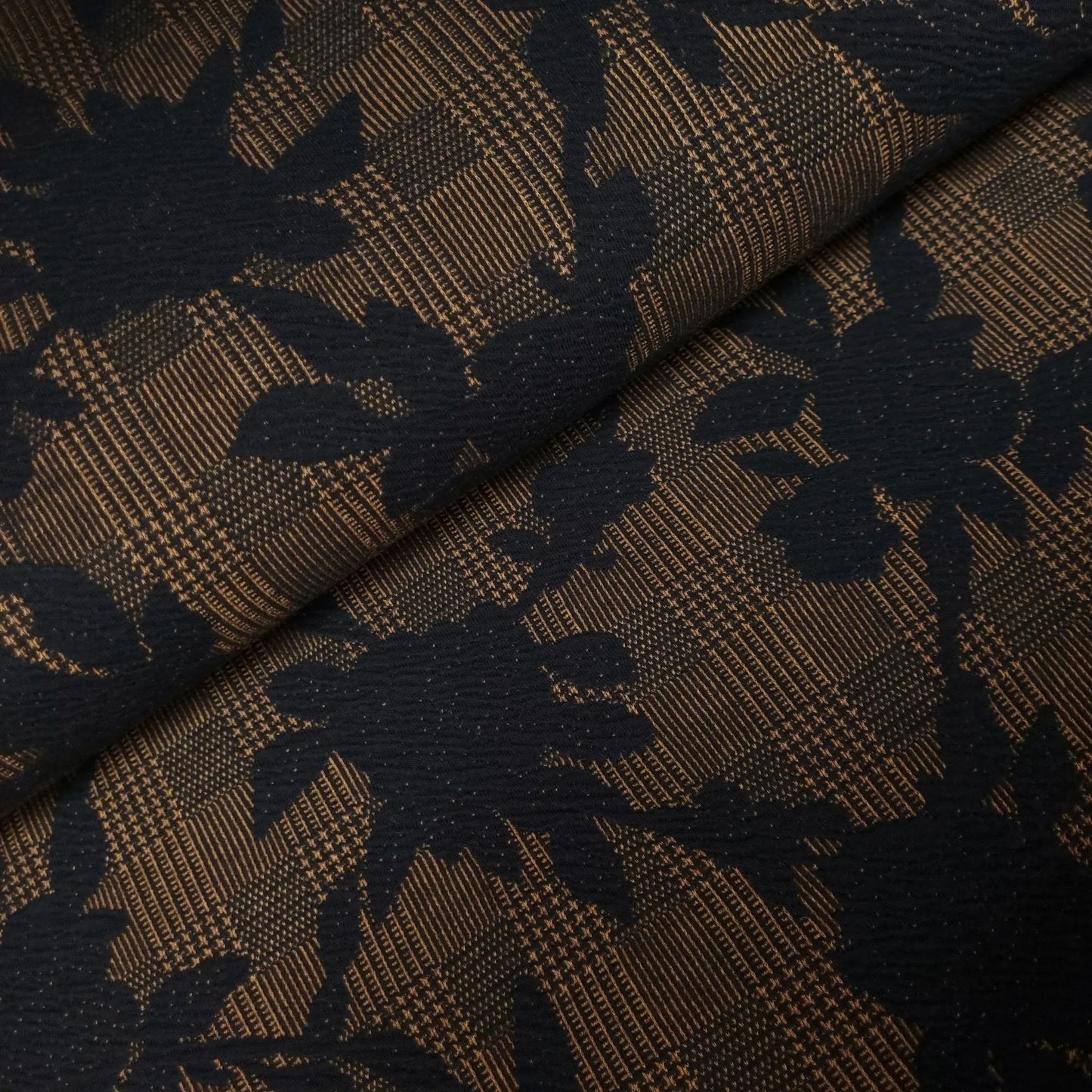 Polyesterstoff mit Glencheck und Blumenmotiv braun