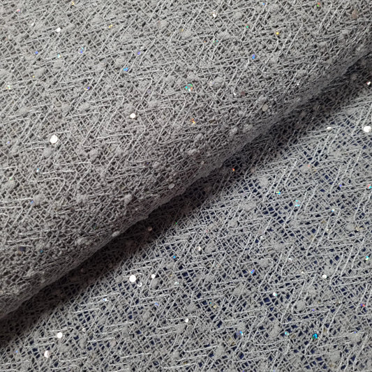 Spitze grau Zick-Zack Muster und Pailletten CSM-STOFFE