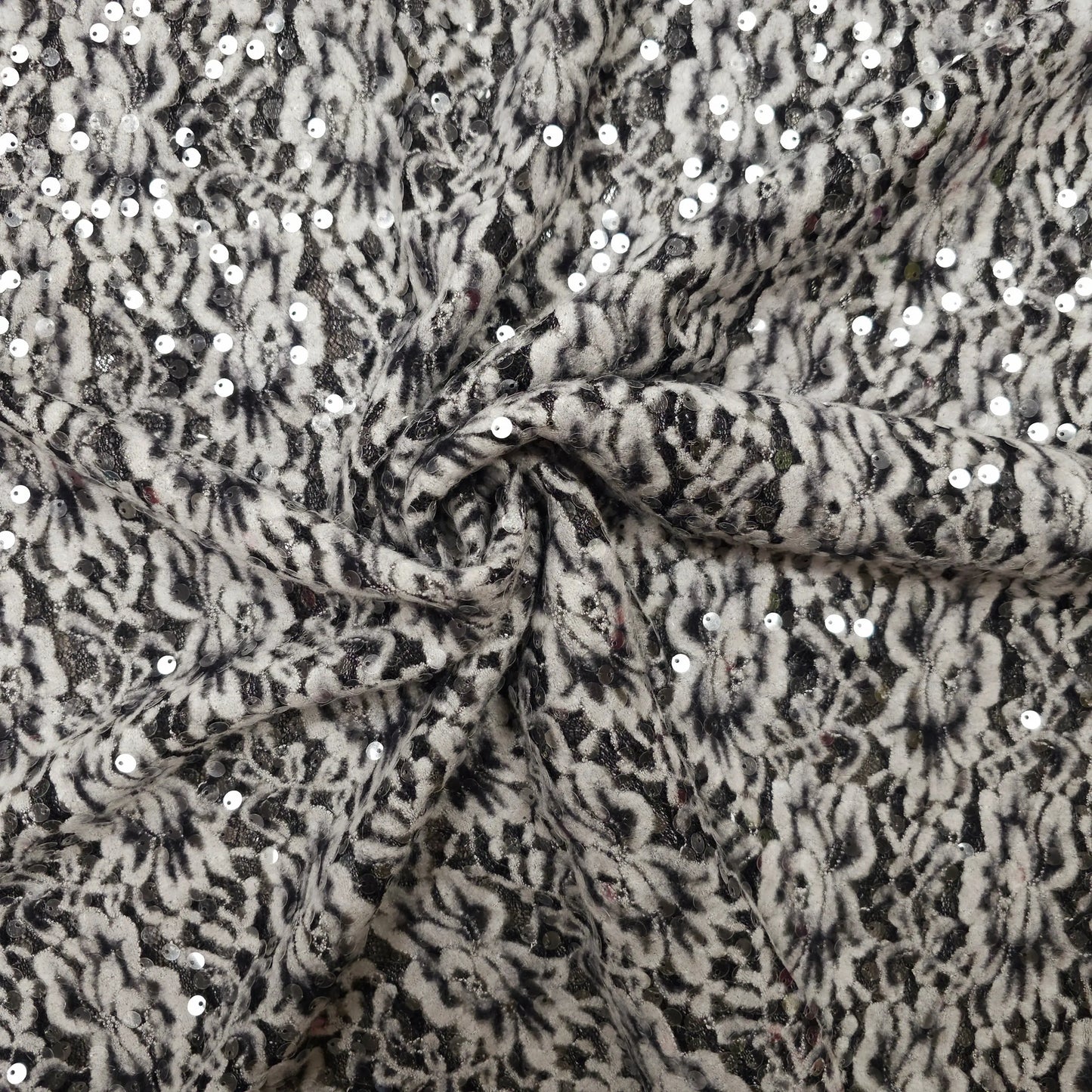 Spitze mit transparenten Pailletten schwarz weiß CSM-STOFFE