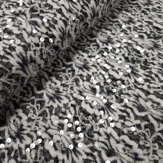 Spitze mit transparenten Pailletten schwarz weiß CSM-STOFFE