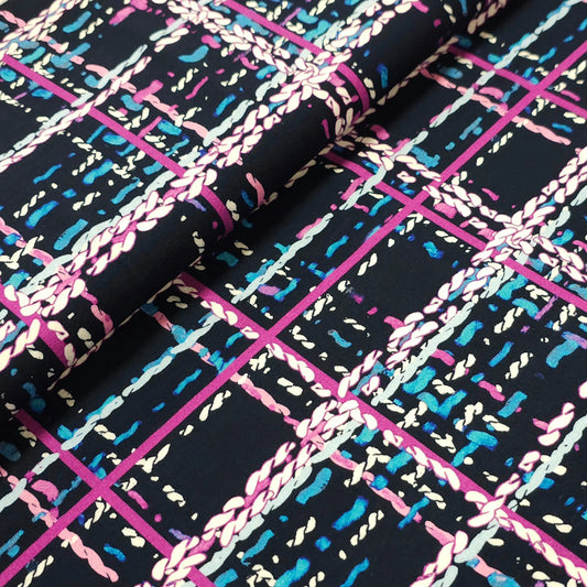 Viskosejersey dunkelblau kariert CSM-STOFFE