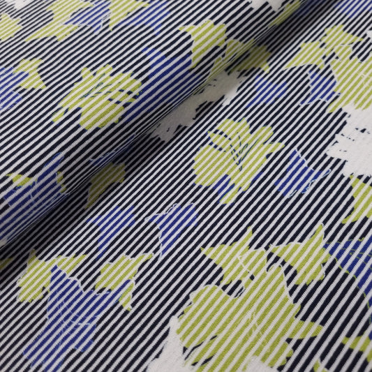 Viskosejersey gestreift mit Blumenmotiv abstrakt CSM-STOFFE