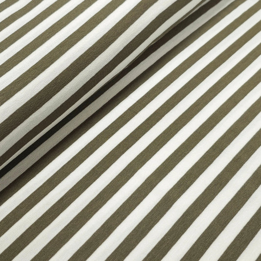 Viskosejersey gestreift olivgrün weiß CSM-STOFFE