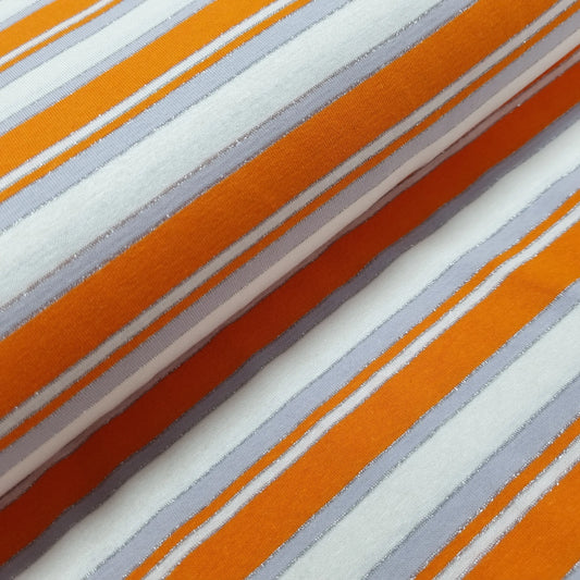 Viskosejersey gestreift weiß orange Lurex CSM-STOFFE