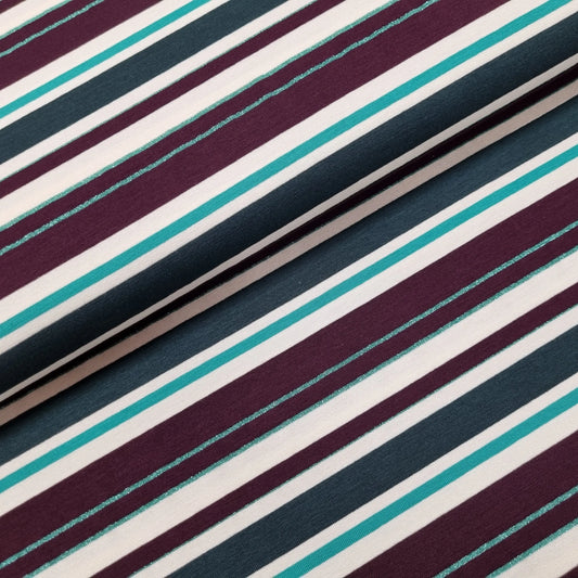 Viskosejersey gestreift weiß türkis CSM-STOFFE