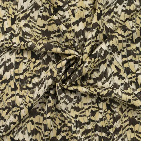 Viskosesatin mit Federn Khaki CSM-STOFFE