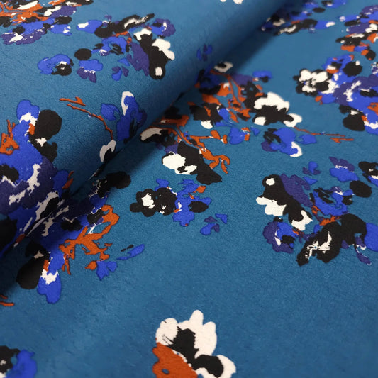 Viskosestoff bedruckt mit Blumenmuster blau CSM-STOFFE