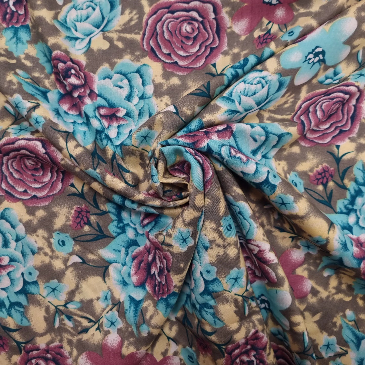 Viskosestoff bedruckt mit Blumenmuster braun CSM-STOFFE