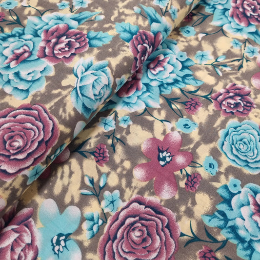 Viskosestoff bedruckt mit Blumenmuster braun CSM-STOFFE