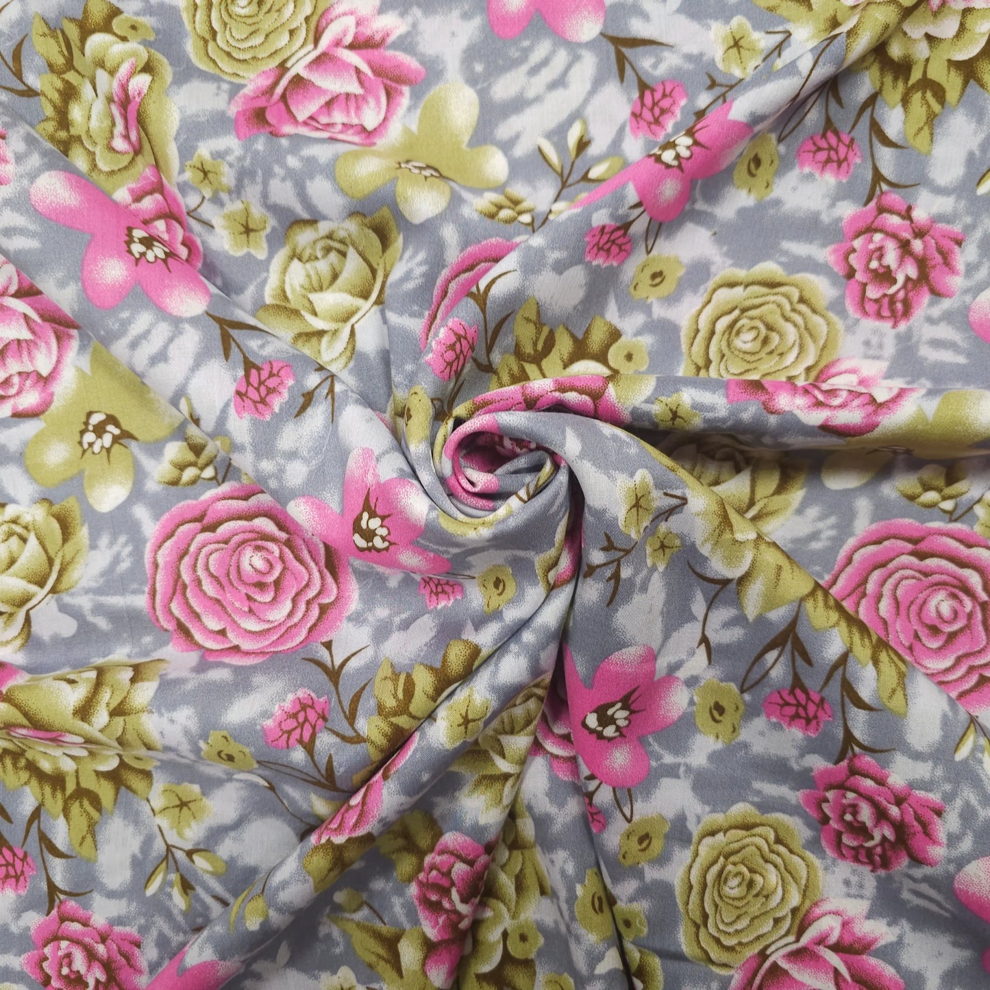 Viskosestoff bedruckt mit Blumenmuster grau CSM-STOFFE