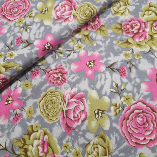 Viskosestoff bedruckt mit Blumenmuster grau CSM-STOFFE
