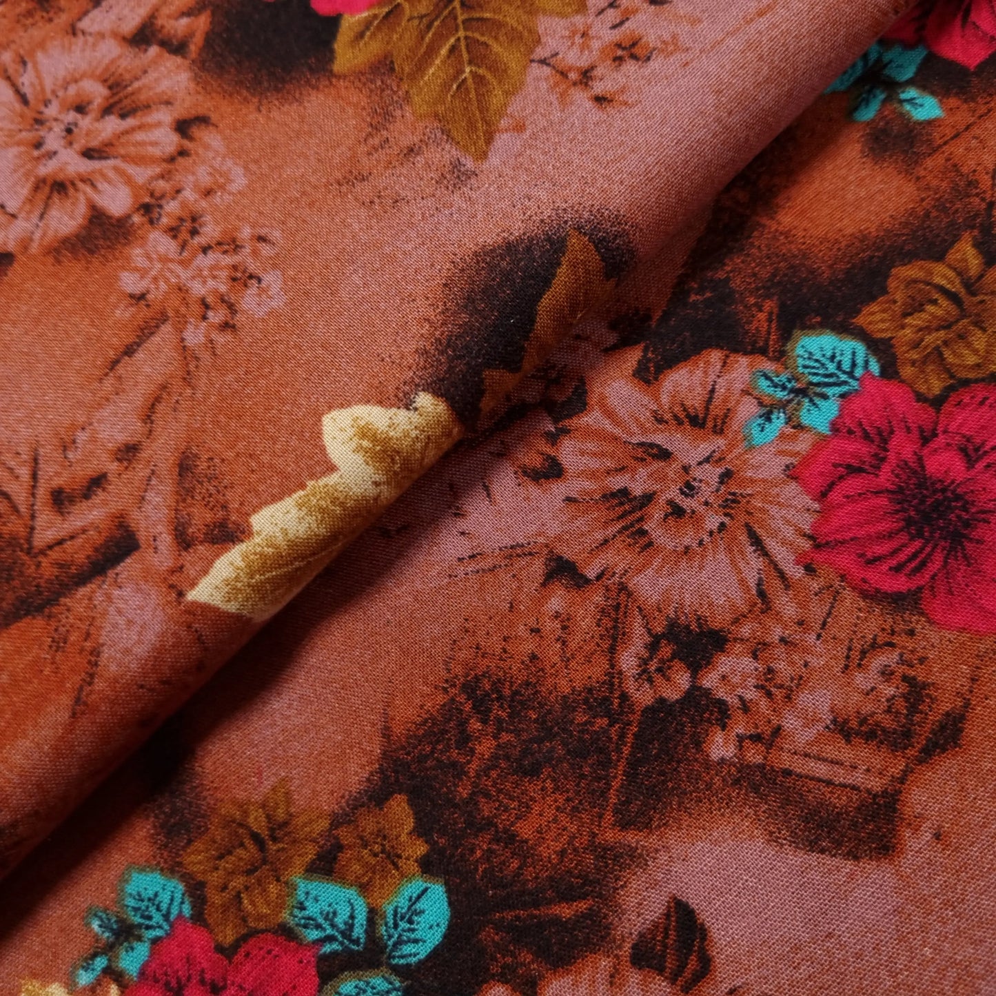 Viskosestoff mit Blumen Motiv braun CSM-STOFFE