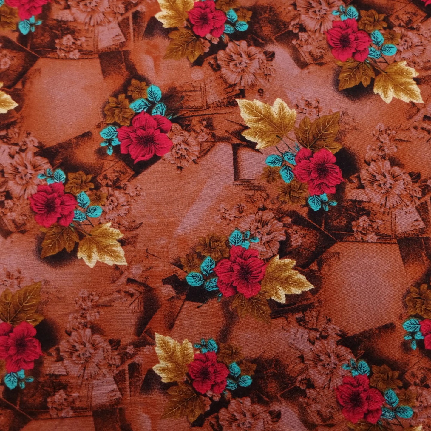 Viskosestoff mit Blumen Motiv braun CSM-STOFFE