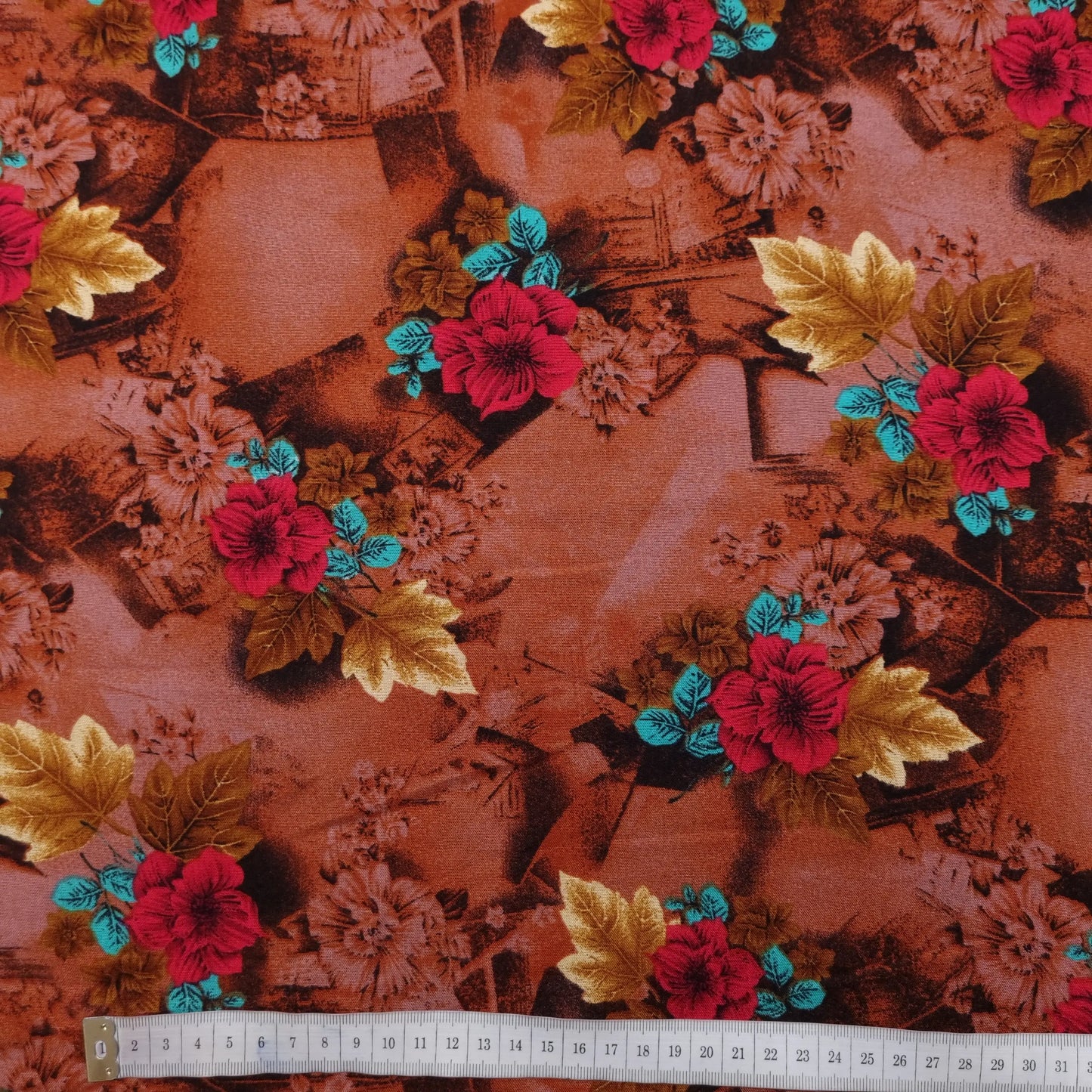 Viskosestoff mit Blumen Motiv braun CSM-STOFFE