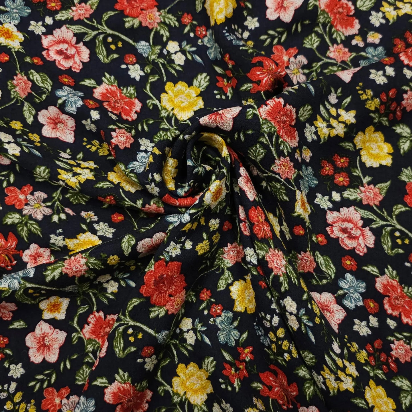 Viskosestoff mit Blumen Motiv dunkelblau CSM-STOFFE