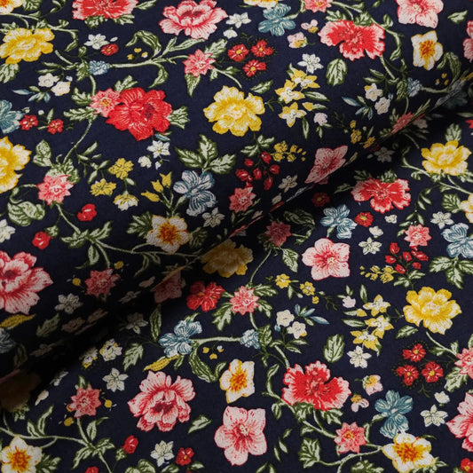 Viskosestoff mit Blumen Motiv dunkelblau CSM-STOFFE