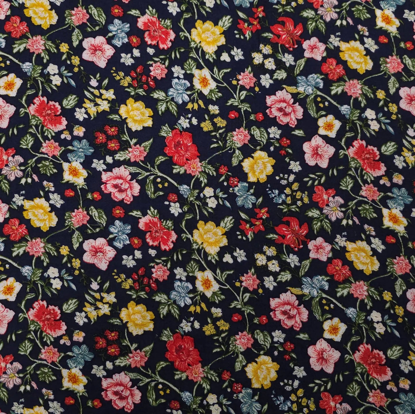 Viskosestoff mit Blumen Motiv dunkelblau CSM-STOFFE