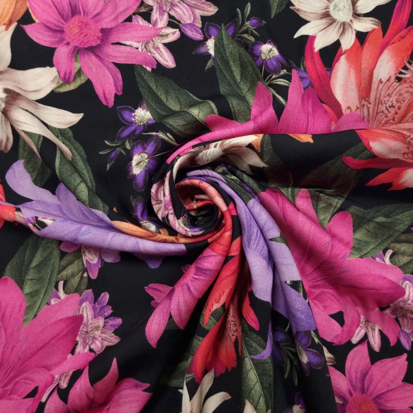 Viskosestoff mit Blumen pink CSM-STOFFE