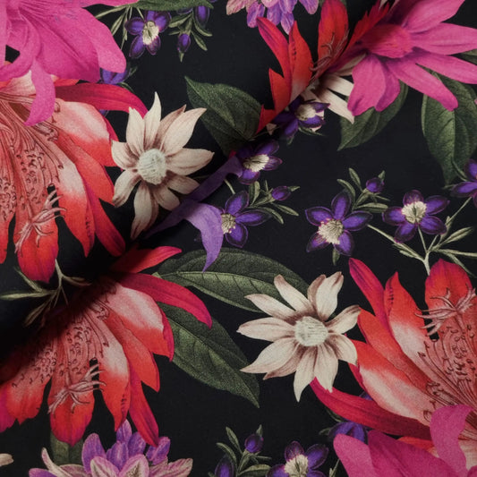 Viskosestoff mit Blumen pink CSM-STOFFE