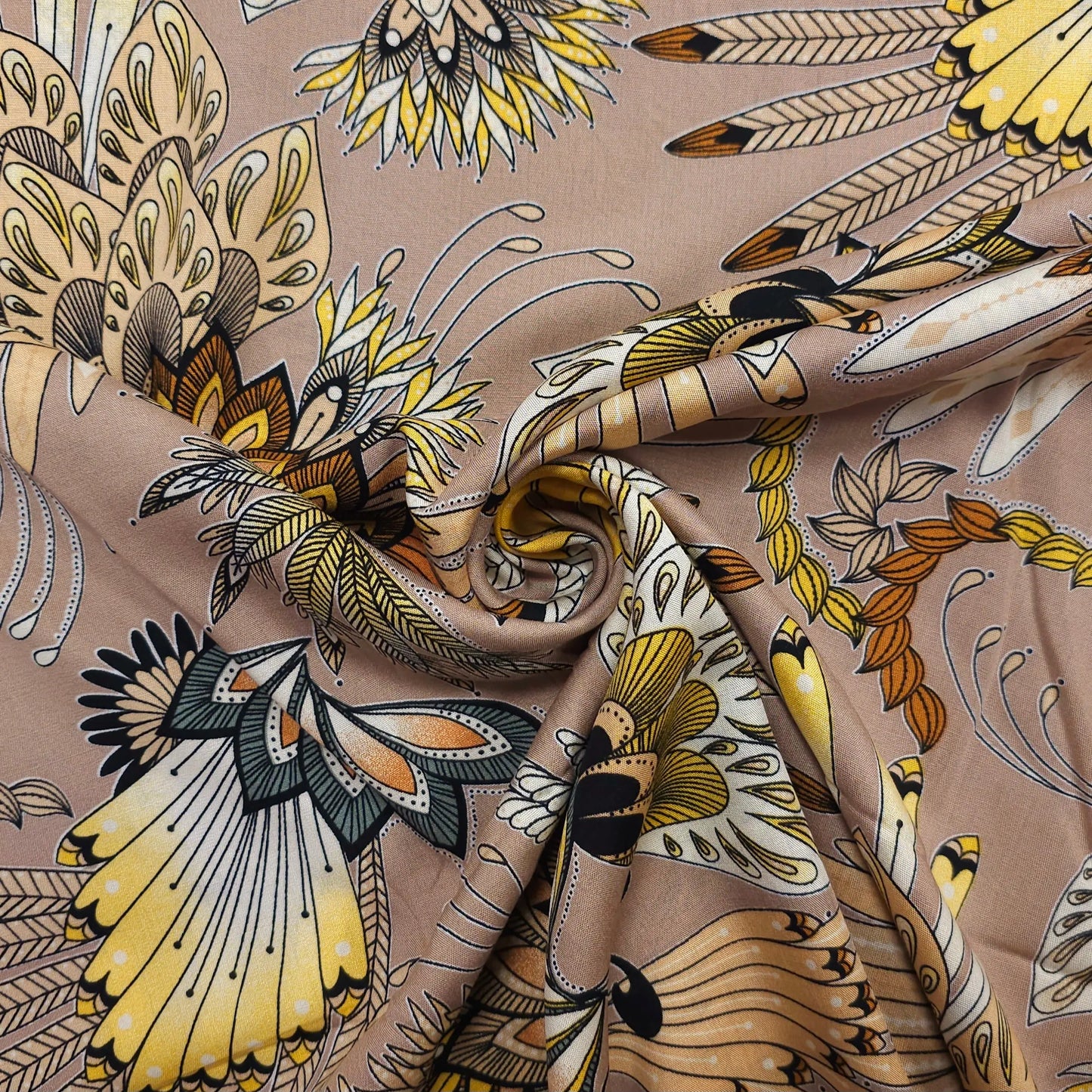 Viskosestoff mit Blumenmotiv exotisch beige CSM-STOFFE