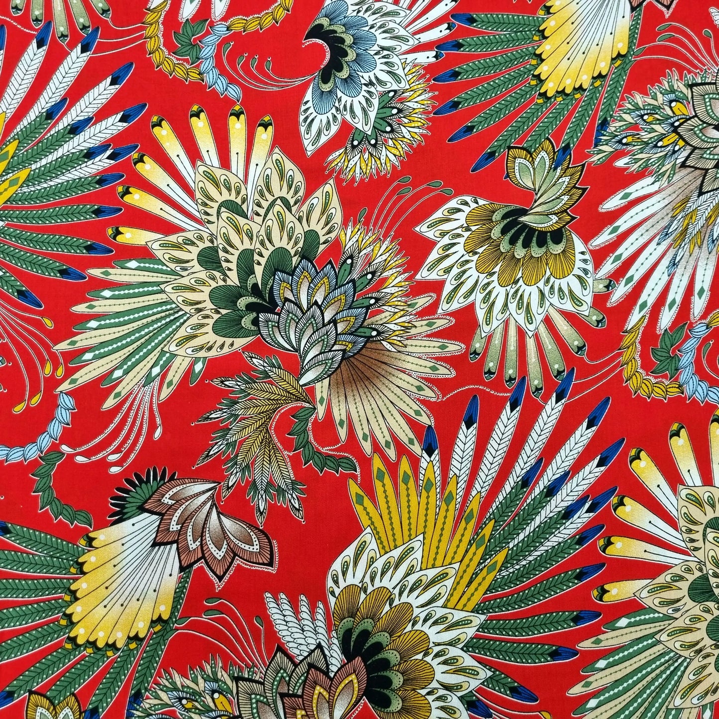 Viskosestoff mit Blumenmotiv exotisch rot CSM-STOFFE