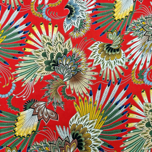 Viskosestoff mit Blumenmotiv exotisch rot CSM-STOFFE