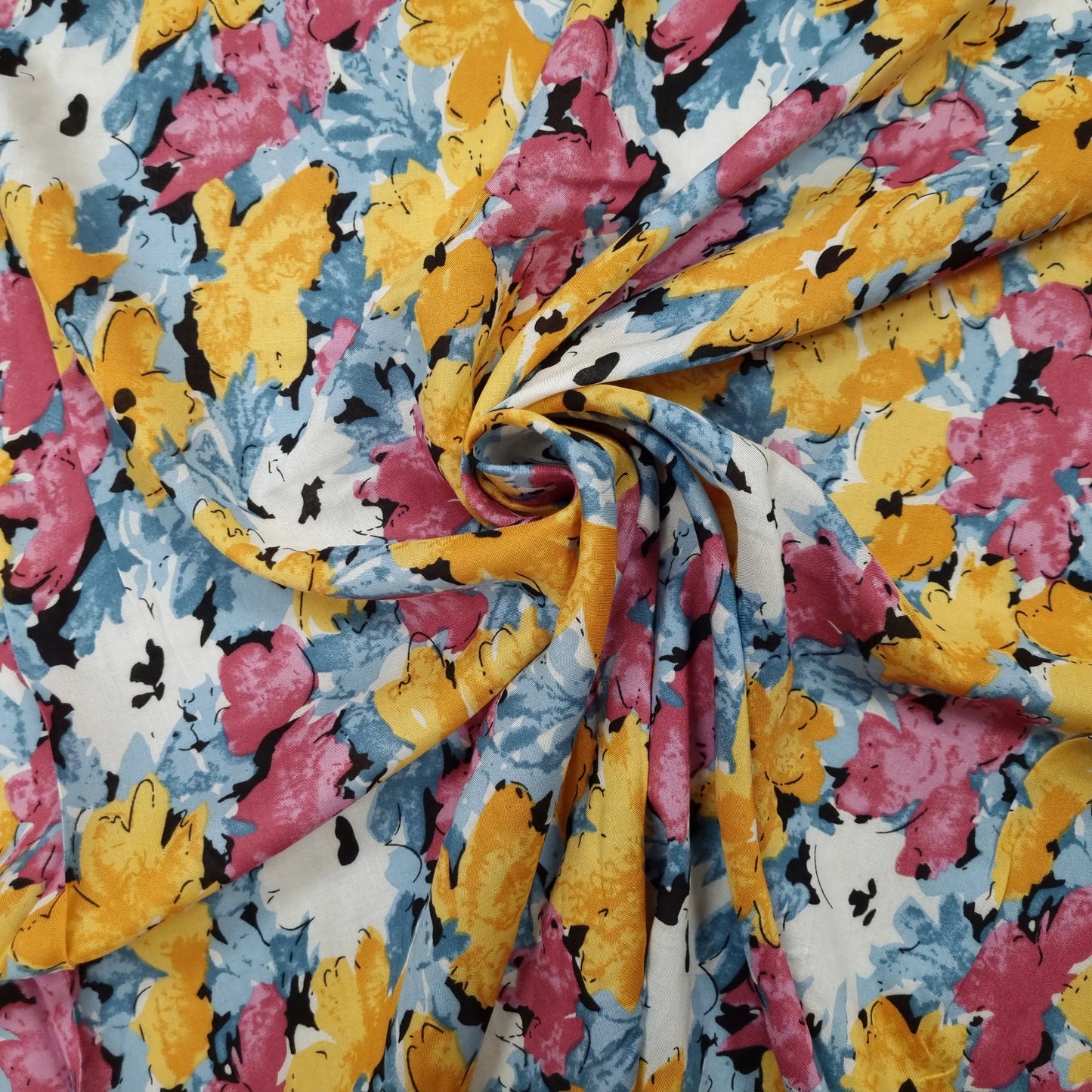 Viskosestoff mit Blumenmuster bunt CSM-STOFFE