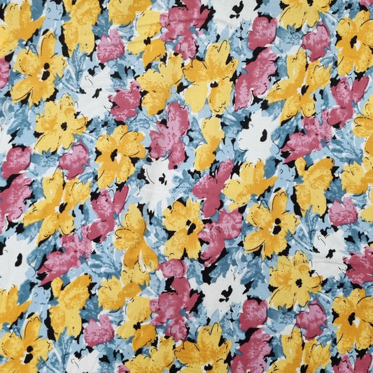Viskosestoff mit Blumenmuster bunt CSM-STOFFE