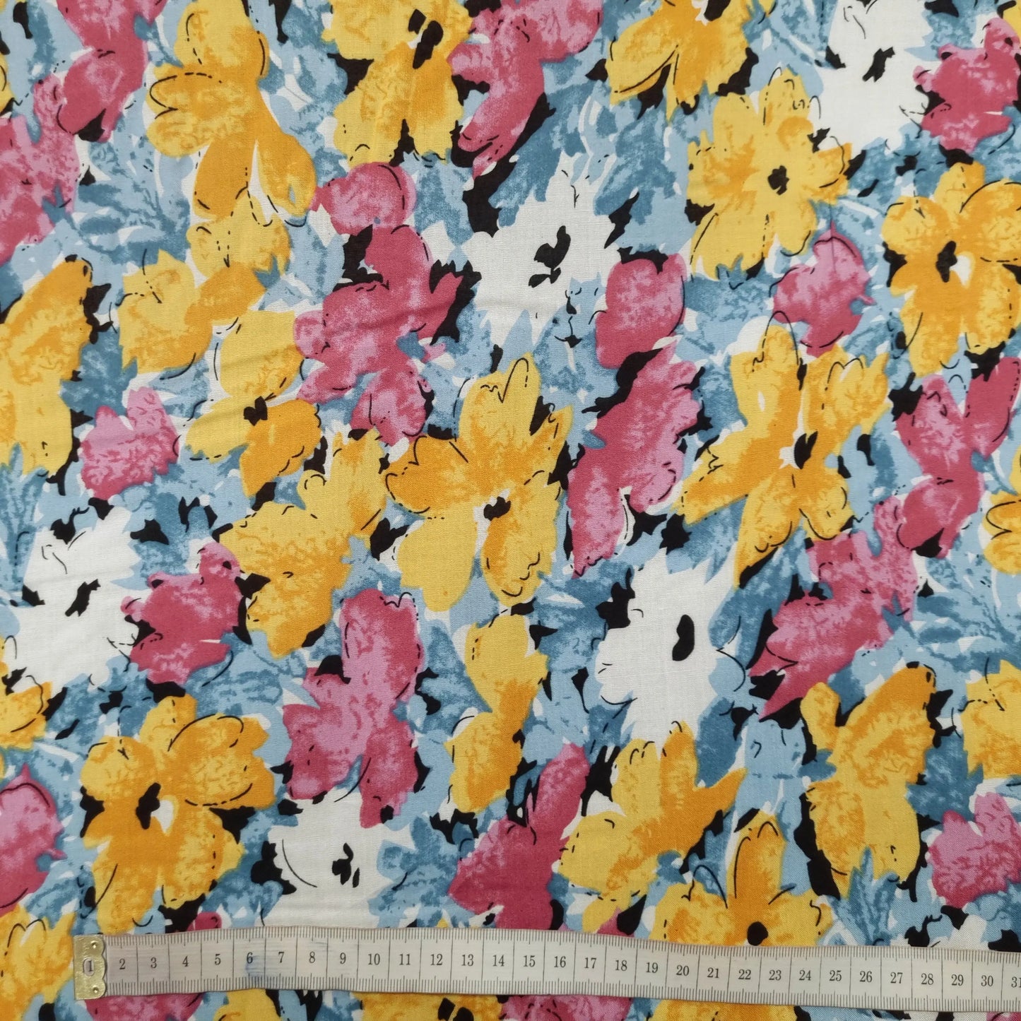 Viskosestoff mit Blumenmuster bunt CSM-STOFFE