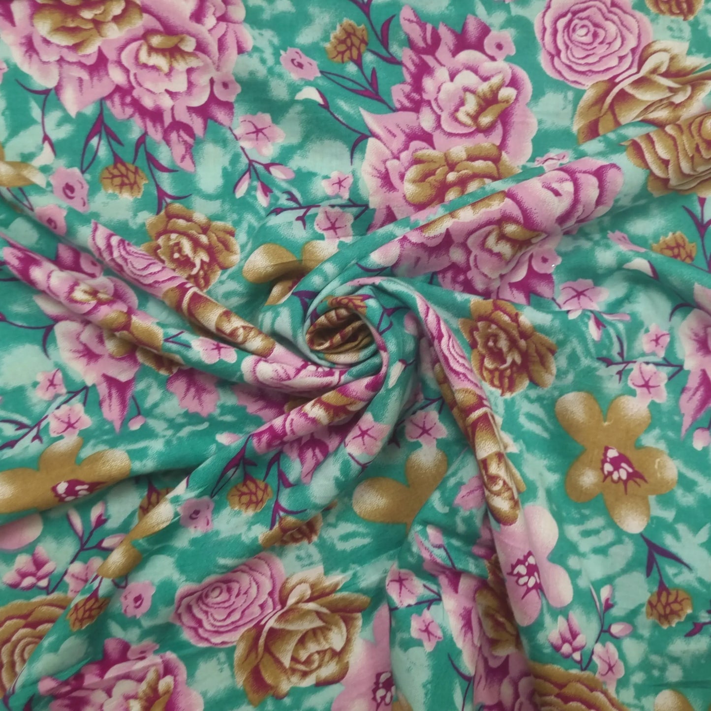 Viskosestoff mit Blumenmuster türkis CSM-STOFFE