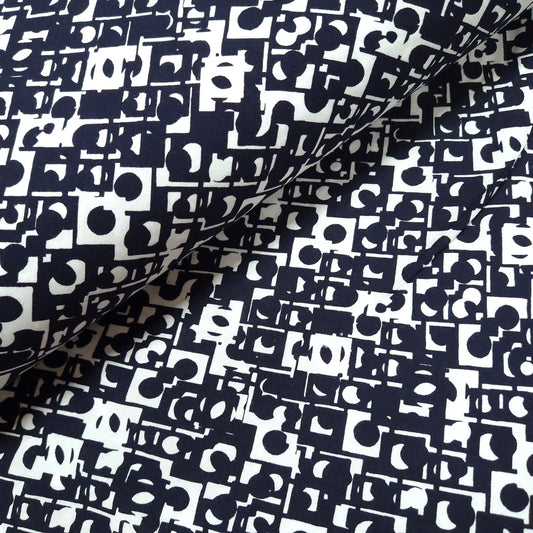 Viskosestoff mit geometrische Muster dunkelblau CSM-STOFFE