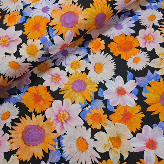 Viskosestoff schwarz mit Blumen CSM-STOFFE