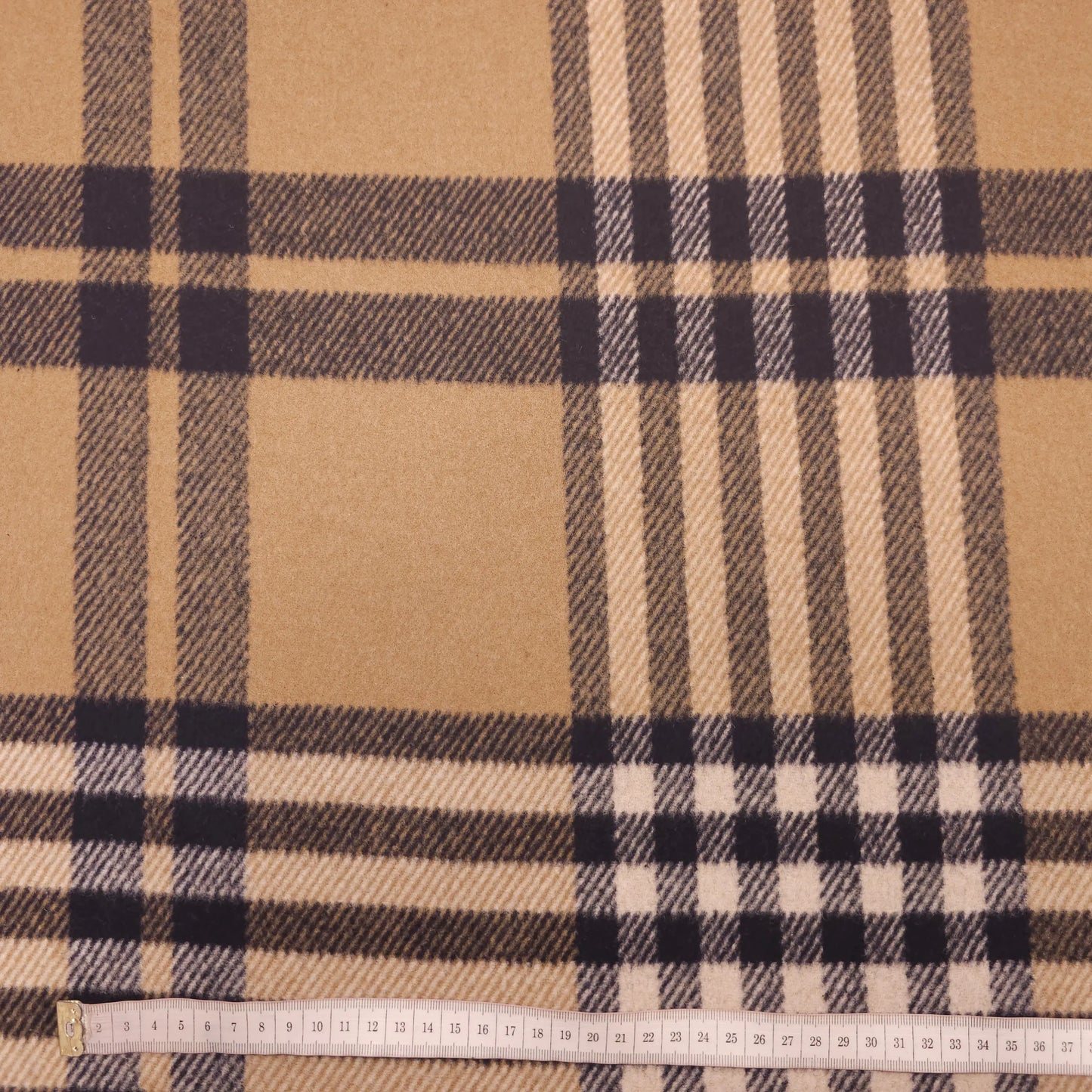 Wollstoff beige/dunkelblau kariert CSM-STOFFE