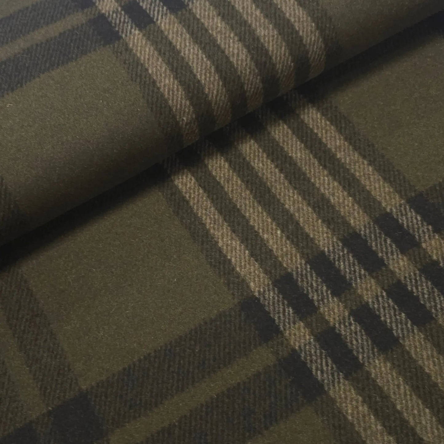 Wollstoff khaki grün kariert CSM-STOFFE