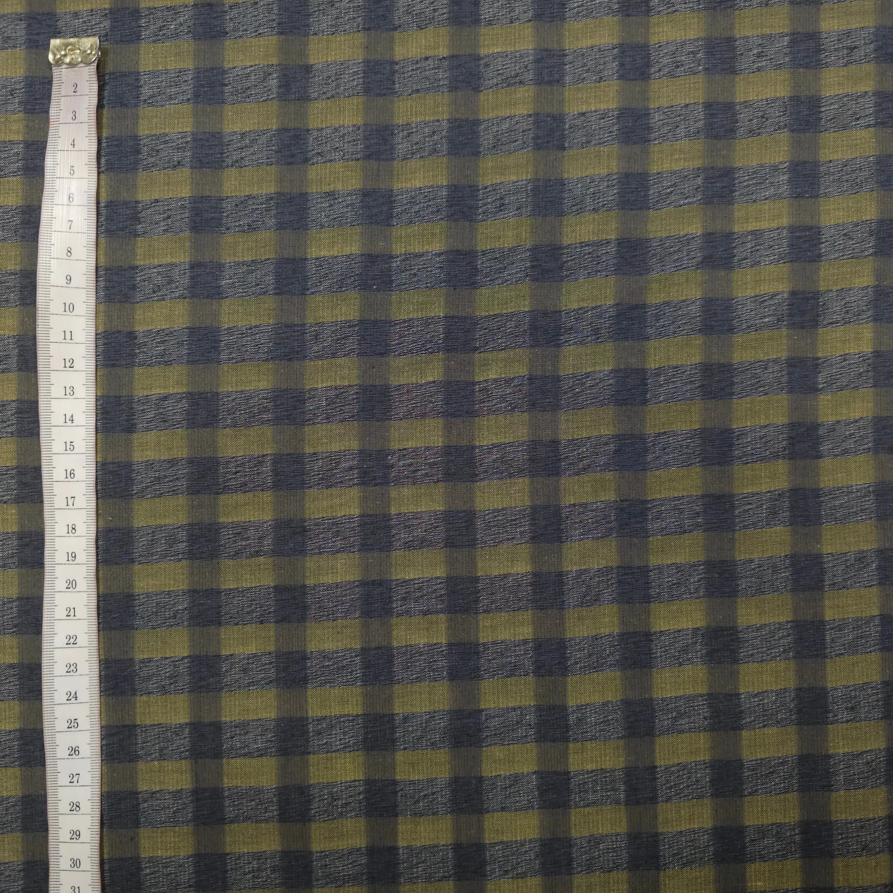 Baumwoll-, Polyesterstoff gelb/grau kariert CSM-STOFFE