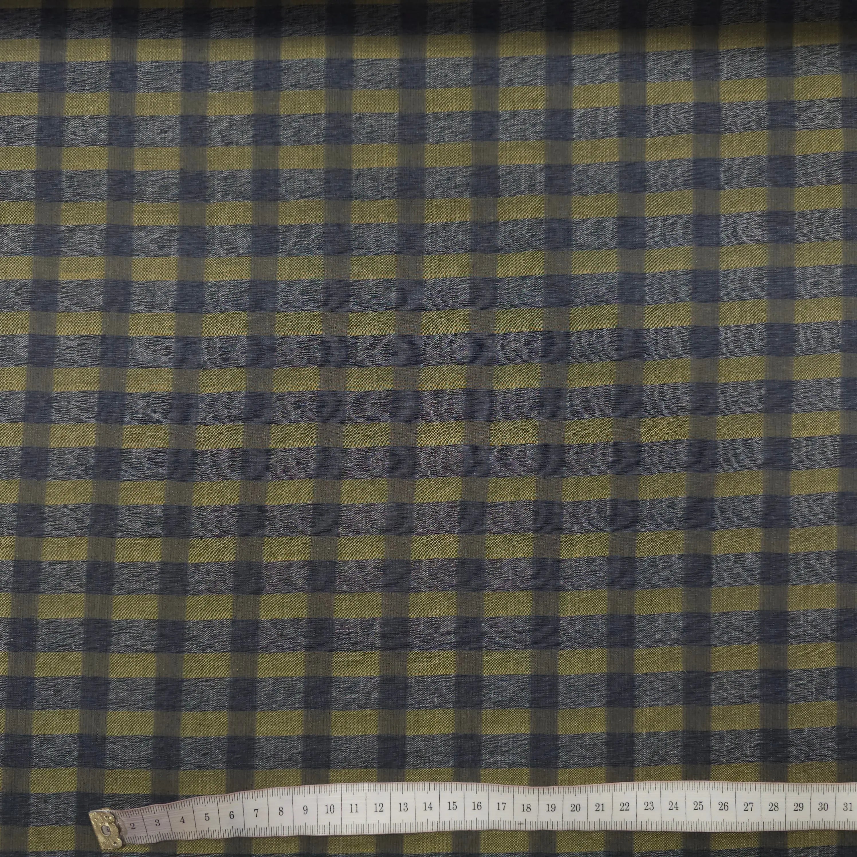 Baumwoll-, Polyesterstoff gelb/grau kariert CSM-STOFFE