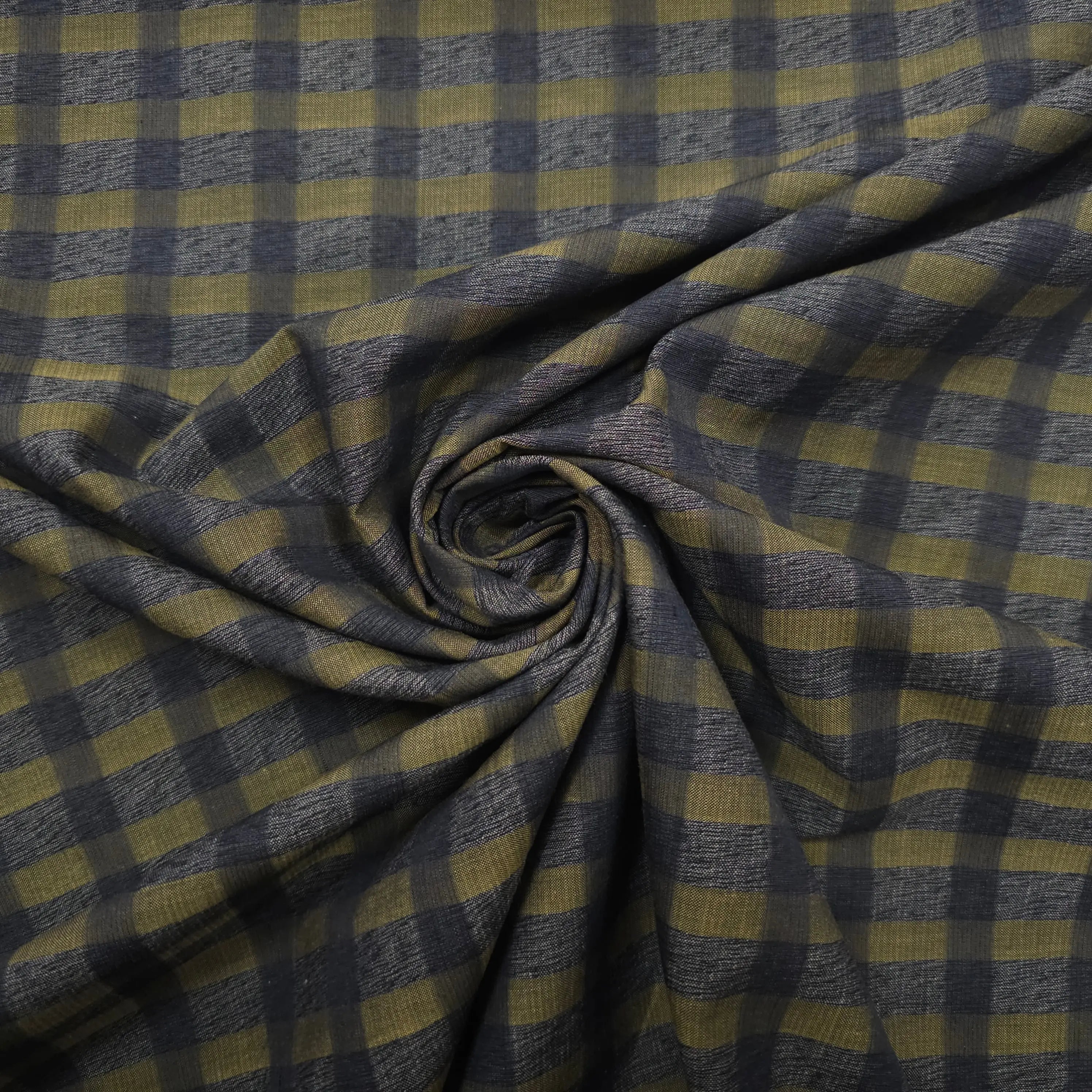 Baumwoll-, Polyesterstoff gelb/grau kariert CSM-STOFFE