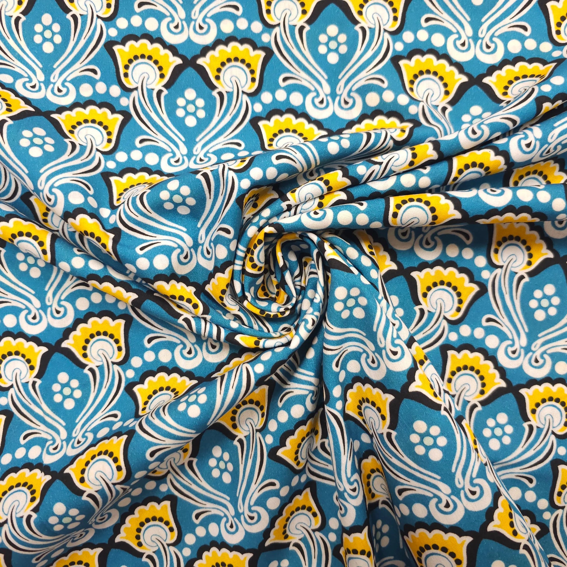 Baumwolle Popeline - blau mit Blumen CSM-STOFFE
