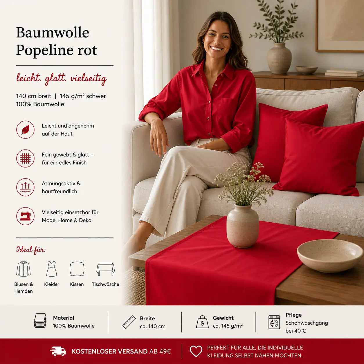 Baumwolle Popeline rot CSM-STOFFE