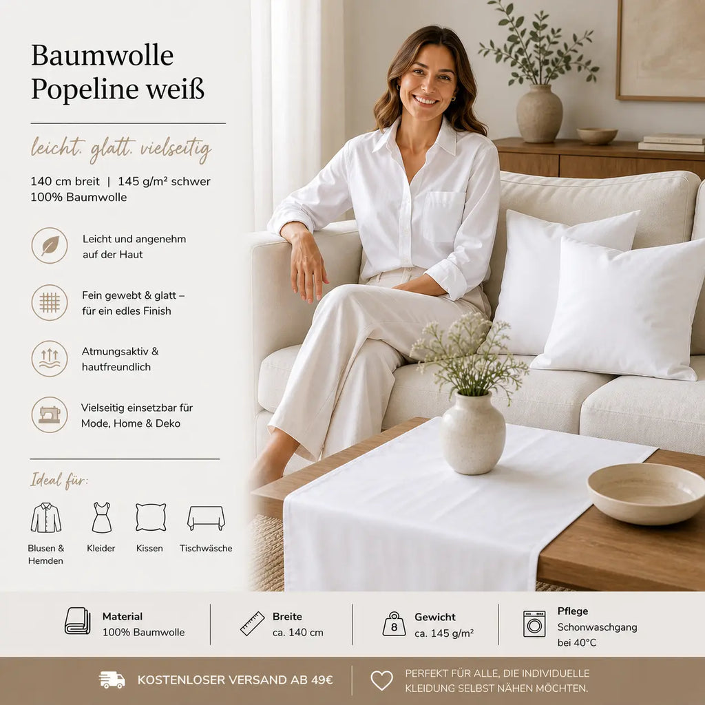 Baumwolle Popeline weiß CSM-STOFFE