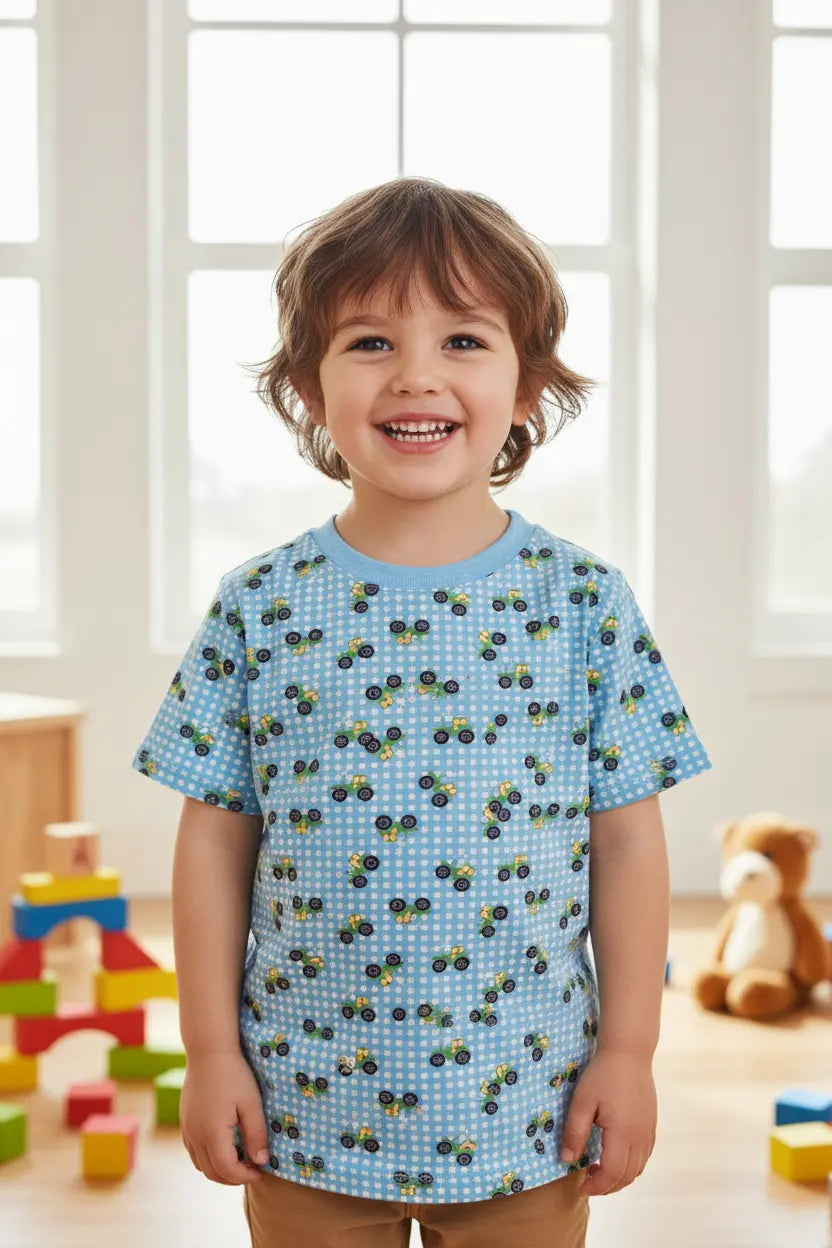 Kinder-T-Shirt aus Baumwolljersey mit Traktoren