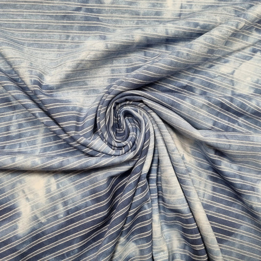 Baumwolljersey mit streifen und Batik Muster blau CSM-STOFFE