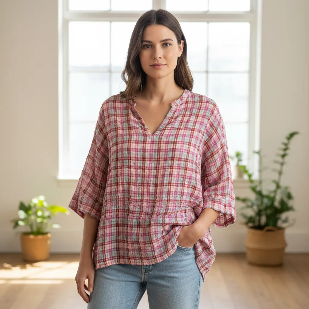 Bluse aus kariertem Crash-Baumwollstoff