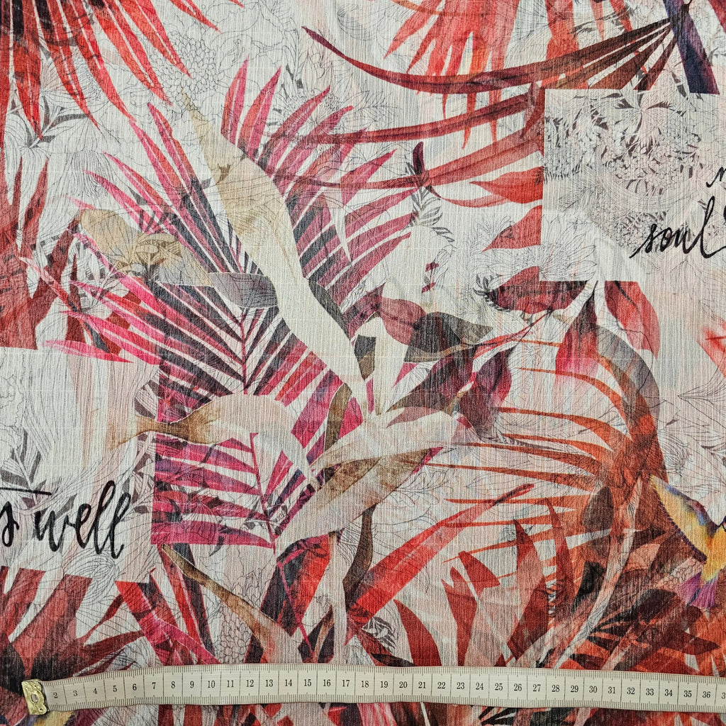 Chiffon mit Blättern rot CSM-STOFFE