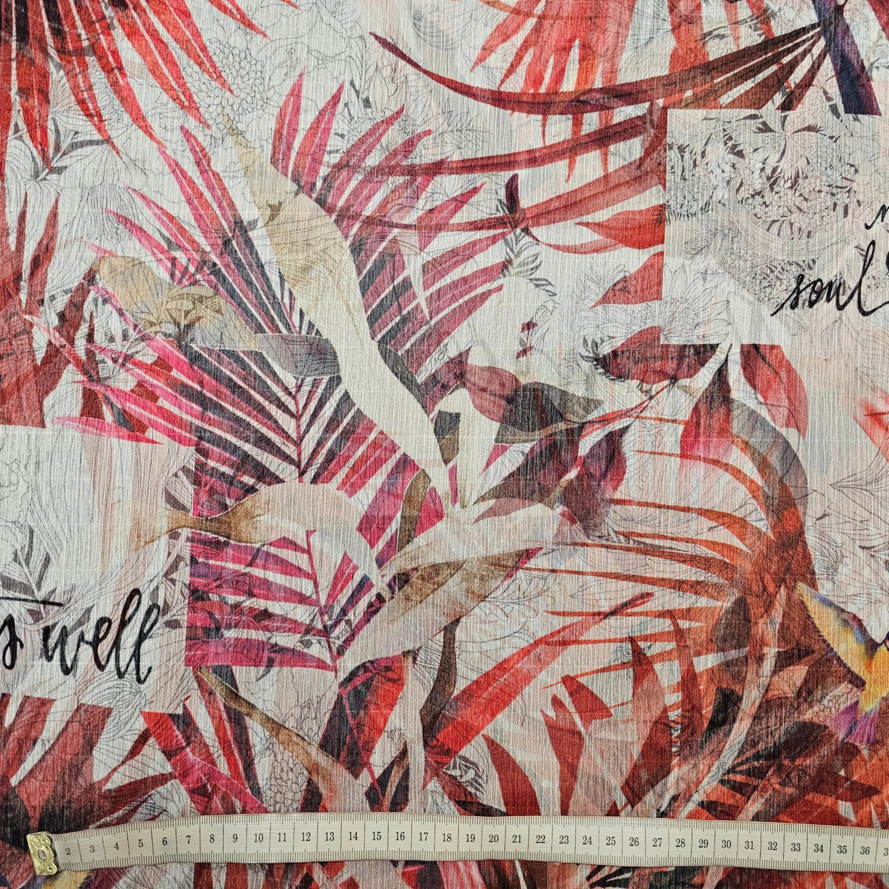 Chiffon mit Blättern rot CSM-STOFFE