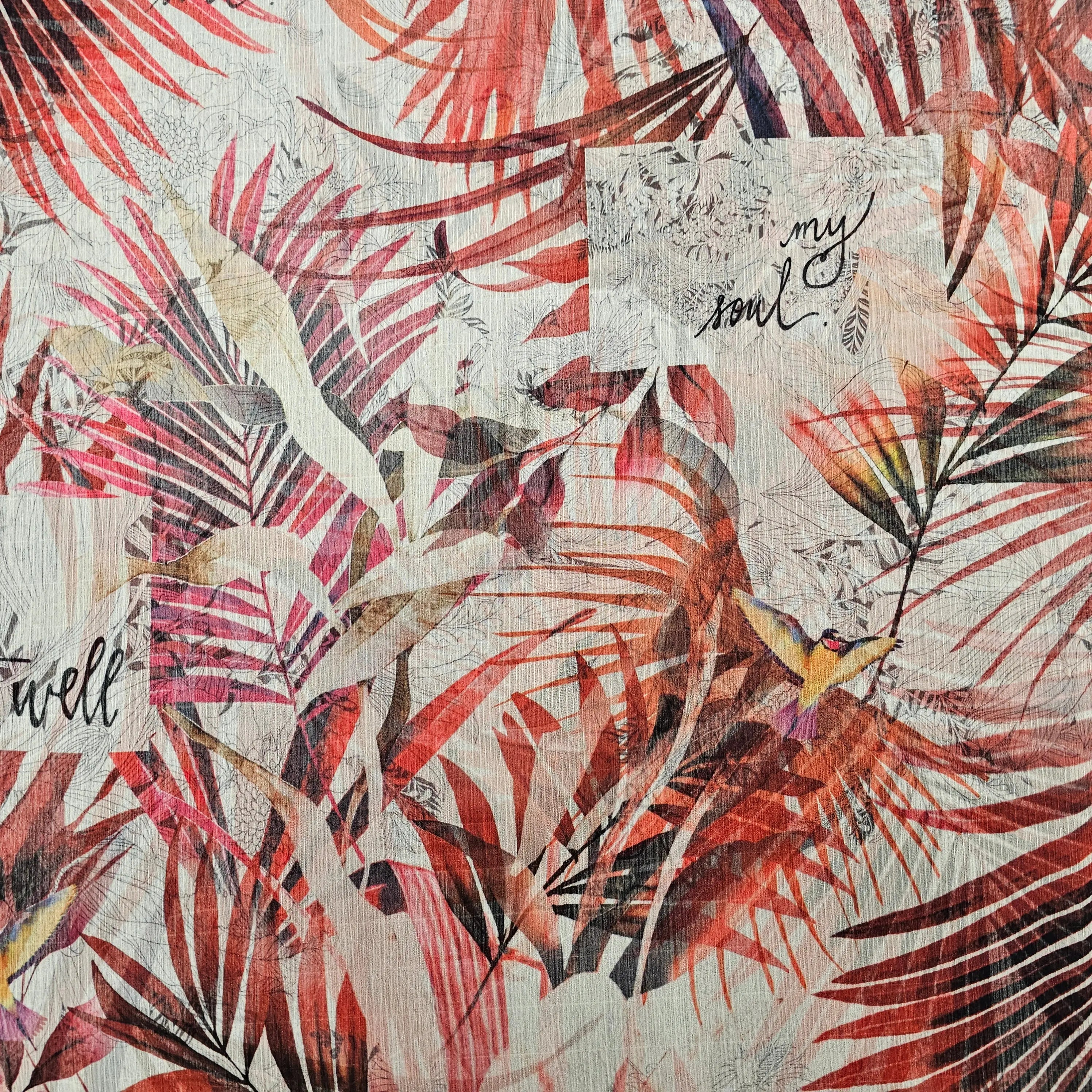 Chiffon mit Blättern rot CSM-STOFFE