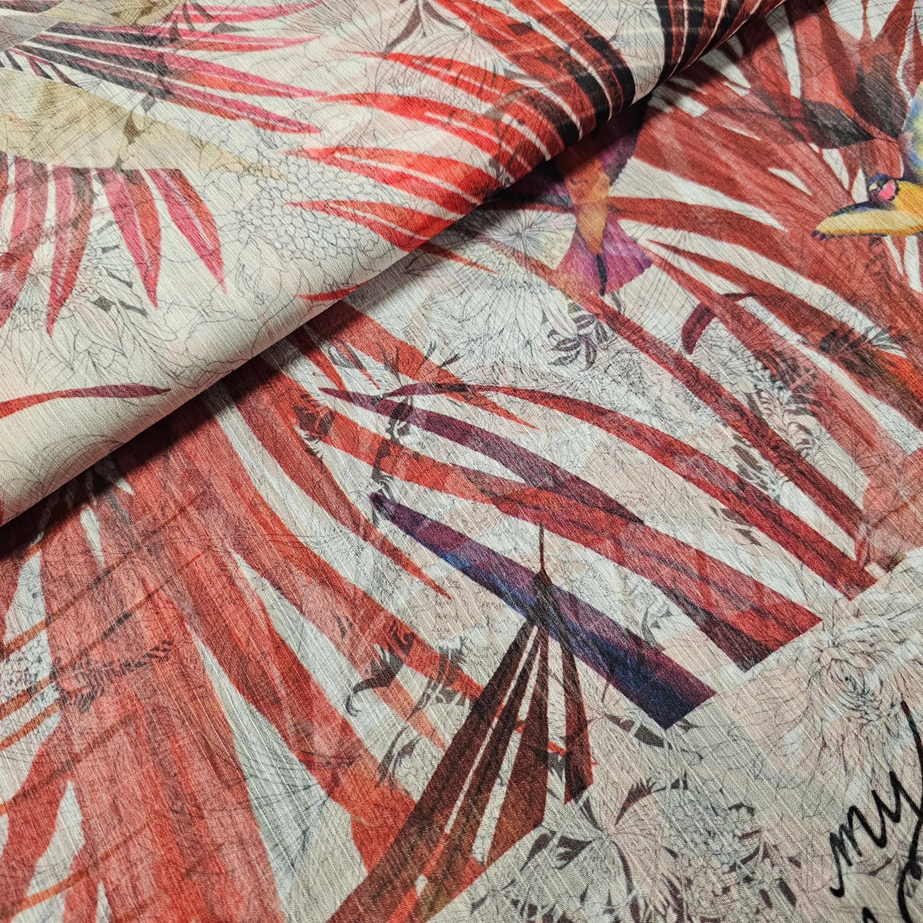 Chiffon mit Blättern rot CSM-STOFFE