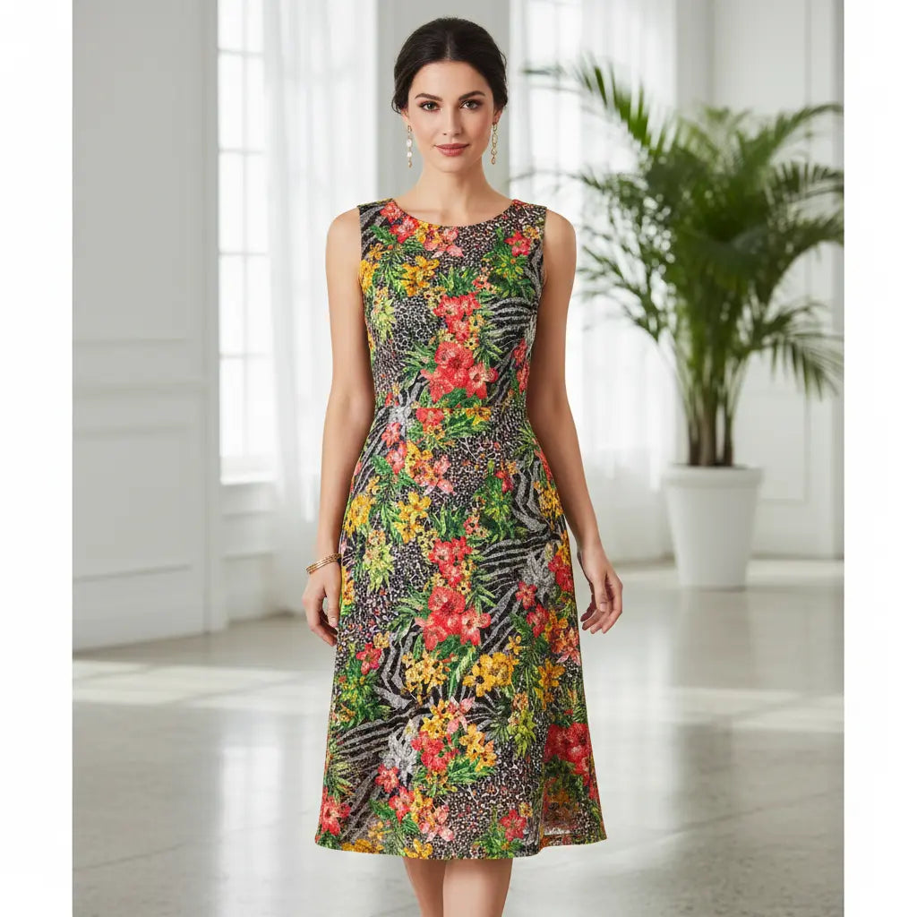 Ärmelloses Kleid aus exotischer Spitze